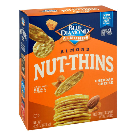 Blue Diamond Gluten Free Almond Nut Thin Cheddar Cheese Rice Cracker - 4.25 OZ 12 Pack