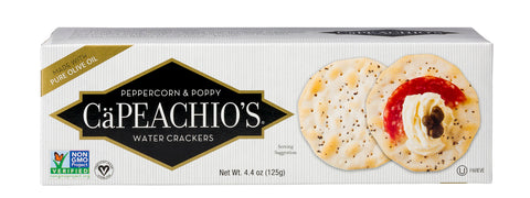Venus Wafers CaPeachio's Peppercorn & Poppy Water Crackers - 4.4 OZ 12 Pack