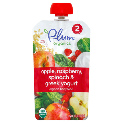 Plum Organics Stage 2 Apple, Raspberry, Spinach & Greek Yogurt Baby Food - 3.5 OZ 6 Pack