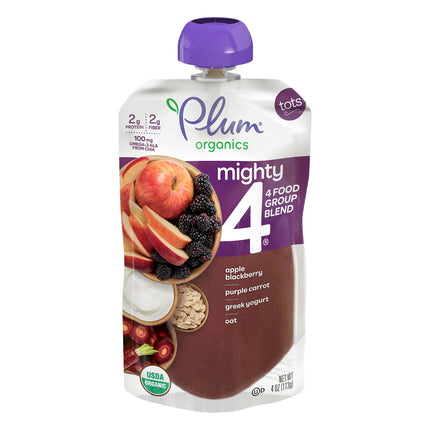 Plum Organics Tots Mighty 4 Apple, Blackberry, Purple Carrot, Oats & Quinoa Greek Yogurt - 4 OZ 6 Pack