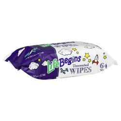 Life Begins Baby Wipes Unscented - 64 CT 12 Pack