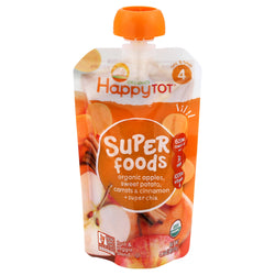 Happy Tot Organic Stage 4 Super Foods Apples, Sweet Potato, Carrots & Cinnamon & Super Chia - 4.22 OZ 16 Pack