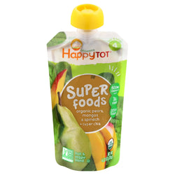 Happy Tot Organic Stage 4 Super Foods Pears, Mango, Spinach & Super Chia - 4.22 OZ 16 Pack