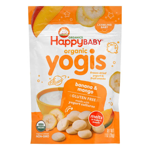 Happy Baby Organic Yogis Banana Mango Freeze Dried Yogurt & Fruit Snacks - 1 OZ 8 Pack
