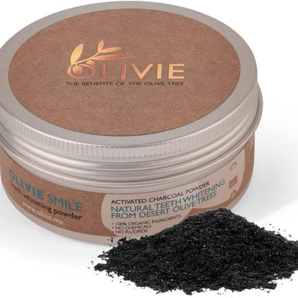 ATLAS OLIVE OILS USA OLIVIE SMILE Organic Activated Charcoal Powder for Teeth Whitening - 1.8 OZ 24 Pack