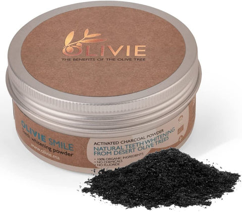ATLAS OLIVE OILS USA OLIVIE SMILE Organic Activated Charcoal Powder for Teeth Whitening - 1.8 OZ 24 Pack