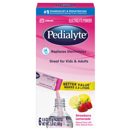Pedialyte Electrolyte Powder Strawberry Lemon - 3.6 OZ 6 Pack
