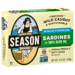 Season Skinless & Boneless Sardines In 100% Olive Oil - 3.75 OZ 12 Pack