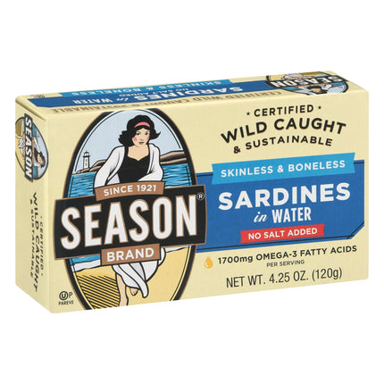 Season No Salt Added Skinless & Boneless Sardines In Water - 4.25 OZ 12 Pack