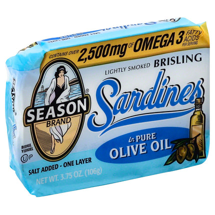 Season No Salt Added Lightly Smoked Norway Brisling Sardines In Extra Virgin Olive Oil - 3.75 OZ 12 Pack