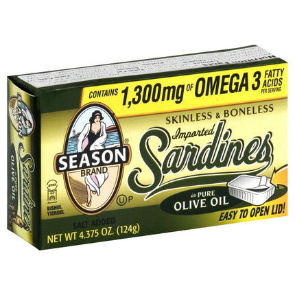 Season Skinless & Boneless Sardines In 100% Olive Oil - 4.375 OZ 12 Pack