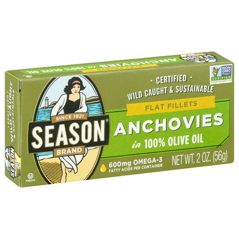 Season Flat Fillets Of Anchovies In Olive Oil - 2 OZ 12 Pack