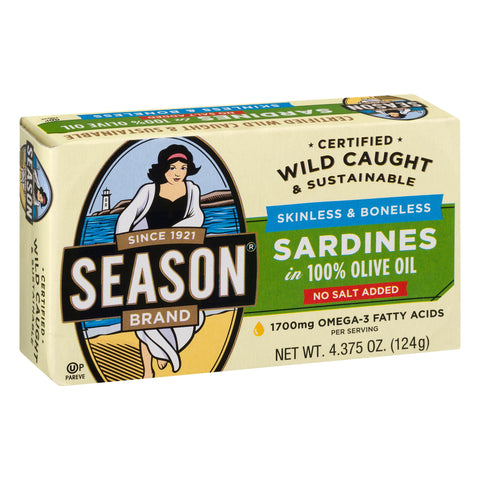 Season No Salt Added Skinless & Boneless Sardines In Olive Oil - 4.375 OZ 12 Pack