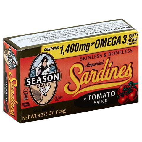 Season Skinless & Boneless Sardines In Tomato Sauce - 4.375 OZ 12 Pack