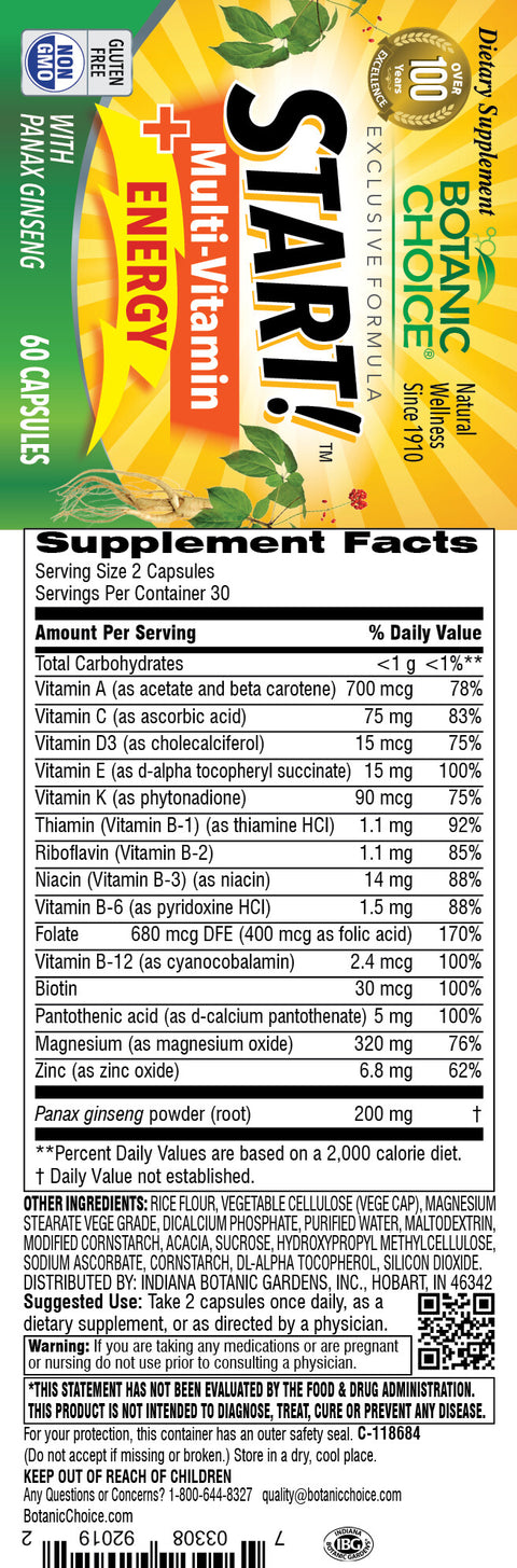 Botanic Choice START MULTI VITAMIN / ENERGY 60 COUNT - 60 QT 12 Pack
