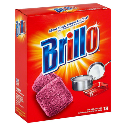 Brillo Steel Wool Soap Pad Cleaner With Oxi Clean - 18 CT 12 Pack