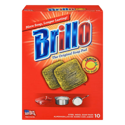 Brillo Steel Wool Soap Pad Cleaner With Oxi Clean Lemon Fresh - 10 CT 12 Pack