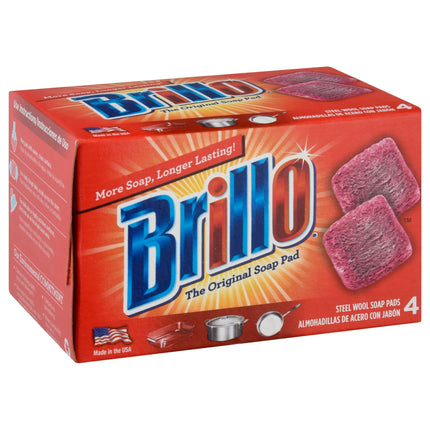 Brillo Steel Wool Soap Pad Cleaner With Oxi Clean - 4 CT 12 Pack