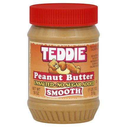Teddie Old Fashioned Smooth Peanut Butter No Salt No Sugar - 18 OZ 12 Pack