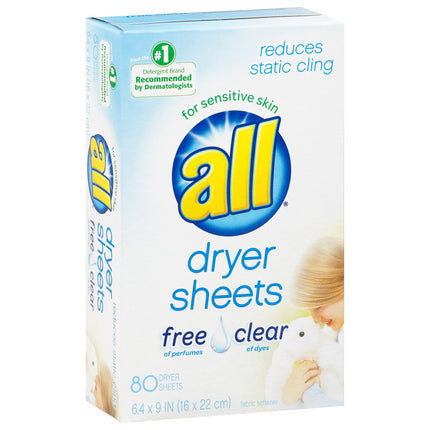 All Free & Clear Dryer Sheet - 80 CT 9 Pack