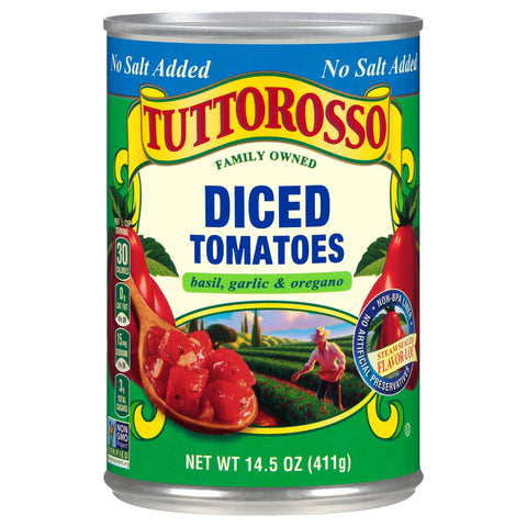 Tuttorosso Diced Tomatoes Basil, Garlic & Oregano No Salt  Added - 14.5 OZ 12 Pack