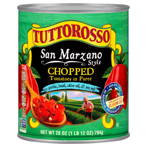 Tuttorosso San Marzano Chopped Tomatoes in Puree With Basil & Garlic - 28 OZ 6 Pack