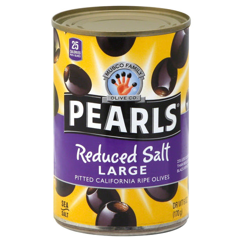 Pearls Reduced Salt Large Black Olives - 6 OZ 12 Pack
