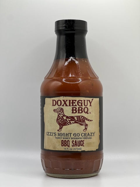 DoxieGuy BBQ Izzi's Might Go Crazy - Honey Bourbon Vinegar BBQ Sauce - 16 OZ 12 Pack