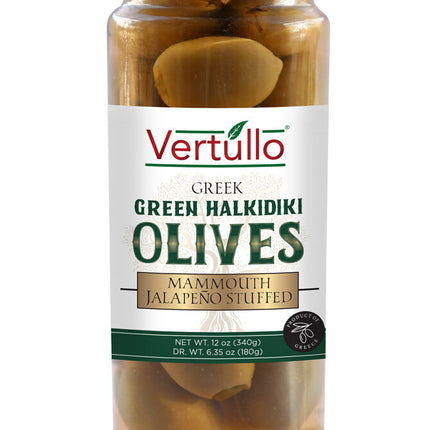 Vertullo Imports Halkidiki Olives W/ Jalapeno - 12 OZ 12 Pack