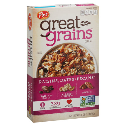 Post Great Grains Raisins, Dates & Pecans Cereal - 16 OZ 12 Pack