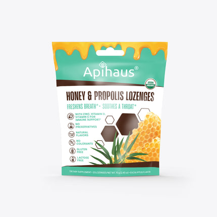 Vando Naturals Apihaus Honey and Propolis Organic Lozenges Eucalyptus Flavor 20 pcs - 2.45 OZ 12 Pack