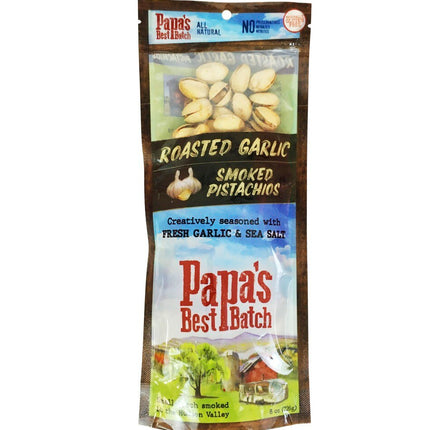 Papa's Best Batch Roasted Garlic Smoked Pistachios - 8 OZ 12 Pack